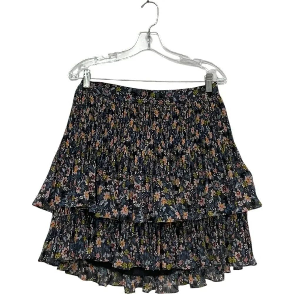 Boden Womens Mini Skirt UK 12 US 8 Gray Floral Plisse Pleated Layered R0178 NWT
